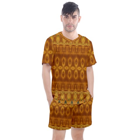 Boho Honey Gold Men s Mesh Tee And Shorts Set by SpinnyChairDesigns