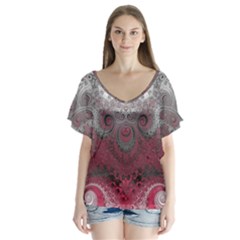 Black Pink Spirals And Swirls V-neck Flutter Sleeve Top by SpinnyChairDesigns