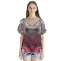 Black Pink Spirals and Swirls V-Neck Flutter Sleeve Top View1