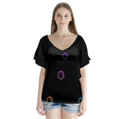 Bubble In Blavk Background V-neck Flutter Sleeve Top by Sabelacarlos