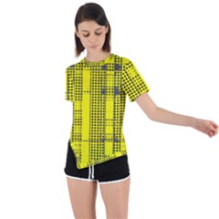 Black Yellow Punk Plaid Asymmetrical Short Sleeve Sports Tee by SpinnyChairDesigns