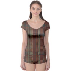 Rust Brown Grunge Plaid Boyleg Leotard  by SpinnyChairDesigns