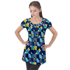 Geometric Hypnotic Shapes Puff Sleeve Tunic Top by tmsartbazaar