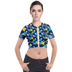 Geometric Hypnotic Shapes Short Sleeve Cropped Jacket by tmsartbazaar