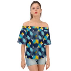 Geometric Hypnotic Shapes Off Shoulder Short Sleeve Top by tmsartbazaar