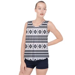 Black And White Aztec Bubble Hem Chiffon Tank Top by tmsartbazaar