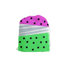 Dots And Lines, Mixed Shapes Pattern, Colorful Abstract Design Drawstring Pouch (medium) by Casemiro