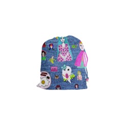 Blue Denim And Drawings Drawstring Pouch (xs) by snowwhitegirl
