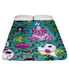 Blue Denim And Drawings Daisies Aqua Fitted Sheet (king Size) by snowwhitegirl