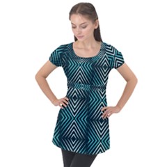 Blue Motif Design Puff Sleeve Tunic Top by tmsartbazaar