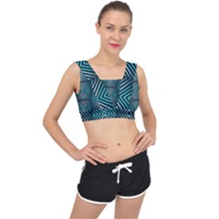 Blue Motif Design V-back Sports Bra by tmsartbazaar