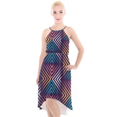 Vintage Motif Design High-low Halter Chiffon Dress  by tmsartbazaar
