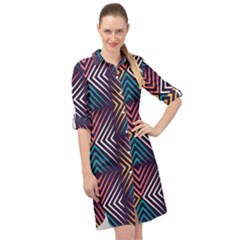 Vintage Motif Design Long Sleeve Mini Shirt Dress by tmsartbazaar