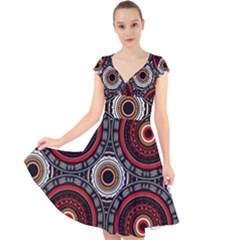 Tribal Aztec Mandala Art Cap Sleeve Front Wrap Midi Dress by tmsartbazaar