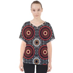 Tribal Aztec Mandala Art V-neck Dolman Drape Top by tmsartbazaar