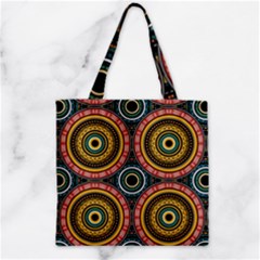 Aztec Multicolor Mandala Zipper Grocery Tote Bag by tmsartbazaar