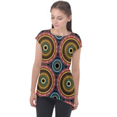 Aztec Multicolor Mandala Cap Sleeve High Low Top by tmsartbazaar