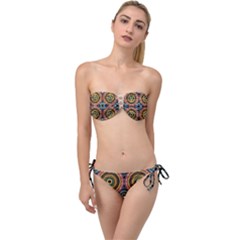 Aztec Multicolor Mandala Twist Bandeau Bikini Set by tmsartbazaar