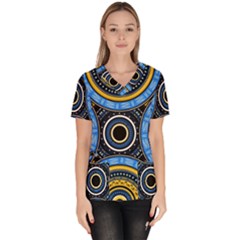 Tribal Zentangle Art Women s V-neck Scrub Top by tmsartbazaar