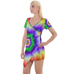Psychedelic Trance Short Sleeve Asymmetric Mini Dress by Filthyphil