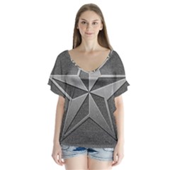 Star Grey V-neck Flutter Sleeve Top by HermanTelo