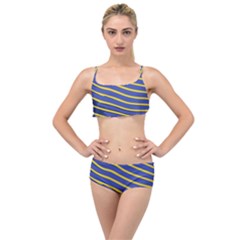 Yellow Blue Stripped Fish Layered Top Bikini Set by LoolyElzayat