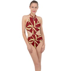 Flowery Fire Halter Side Cut Swimsuit by Janetaudreywilson