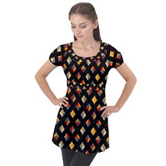 Geometric Diamond Tile Puff Sleeve Tunic Top by tmsartbazaar