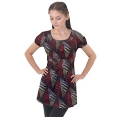 Abstract Zigzag Motif Puff Sleeve Tunic Top by tmsartbazaar