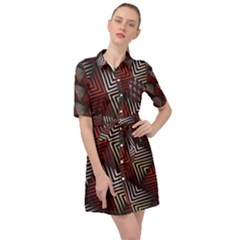 Abstract Zigzag Motif Belted Shirt Dress by tmsartbazaar