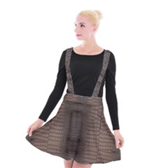 Brown Alligator Leather Skin Suspender Skater Skirt by LoolyElzayat