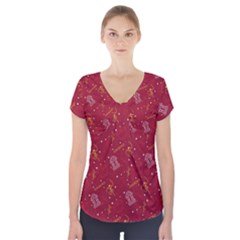 African Folk Tribal Art Short Sleeve Front Detail Top by tmsartbazaar