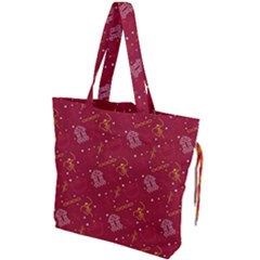 African Folk Tribal Art Drawstring Tote Bag by tmsartbazaar