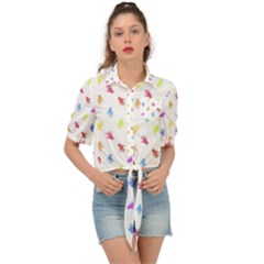 Multicolored Hands Silhouette Motif Design Tie Front Shirt  by dflcprintsclothing