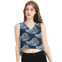 Queen Fish Doodle Art V-neck Cropped Tank Top by tmsartbazaar