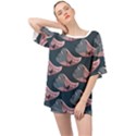 Doodle Queen Fish Pattern Oversized Chiffon Top View1