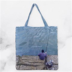Senior Man Fishing At River, Montevideo, Uruguay001 Grocery Tote Bag by dflcprintsclothing