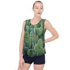 Green Cactus Bubble Hem Chiffon Tank Top by Sparkle