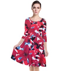 Handpaint Flowers Quarter Sleeve Waist Band Dress by Sparkle
