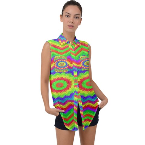 Masaic Colorflower Sleeveless Chiffon Button Shirt by Sparkle