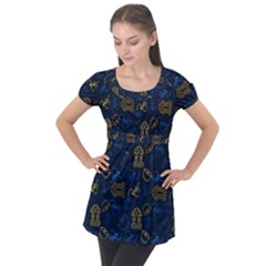 Tribal Festive Folk Pattern Puff Sleeve Tunic Top by tmsartbazaar