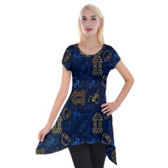 Tribal Festive Folk Pattern Short Sleeve Side Drop Tunic by tmsartbazaar
