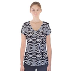 Abstract Boho Style Geometric Short Sleeve Front Detail Top by tmsartbazaar