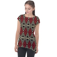 Motif Boho Style Geometric Cap Sleeve High Low Top by tmsartbazaar