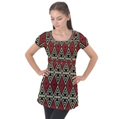 Motif Boho Style Geometric Puff Sleeve Tunic Top by tmsartbazaar