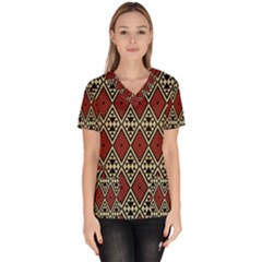Motif Boho Style Geometric Women s V-neck Scrub Top by tmsartbazaar