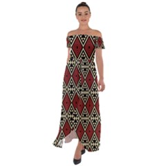 Motif Boho Style Geometric Off Shoulder Open Front Chiffon Dress by tmsartbazaar