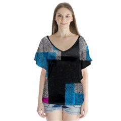 Abstract Tiles V-neck Flutter Sleeve Top by essentialimage