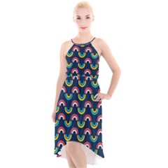 Geo Rainbow Stroke High-low Halter Chiffon Dress  by tmsartbazaar
