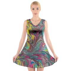 Abstract Marbling V-neck Sleeveless Dress by kaleidomarblingart